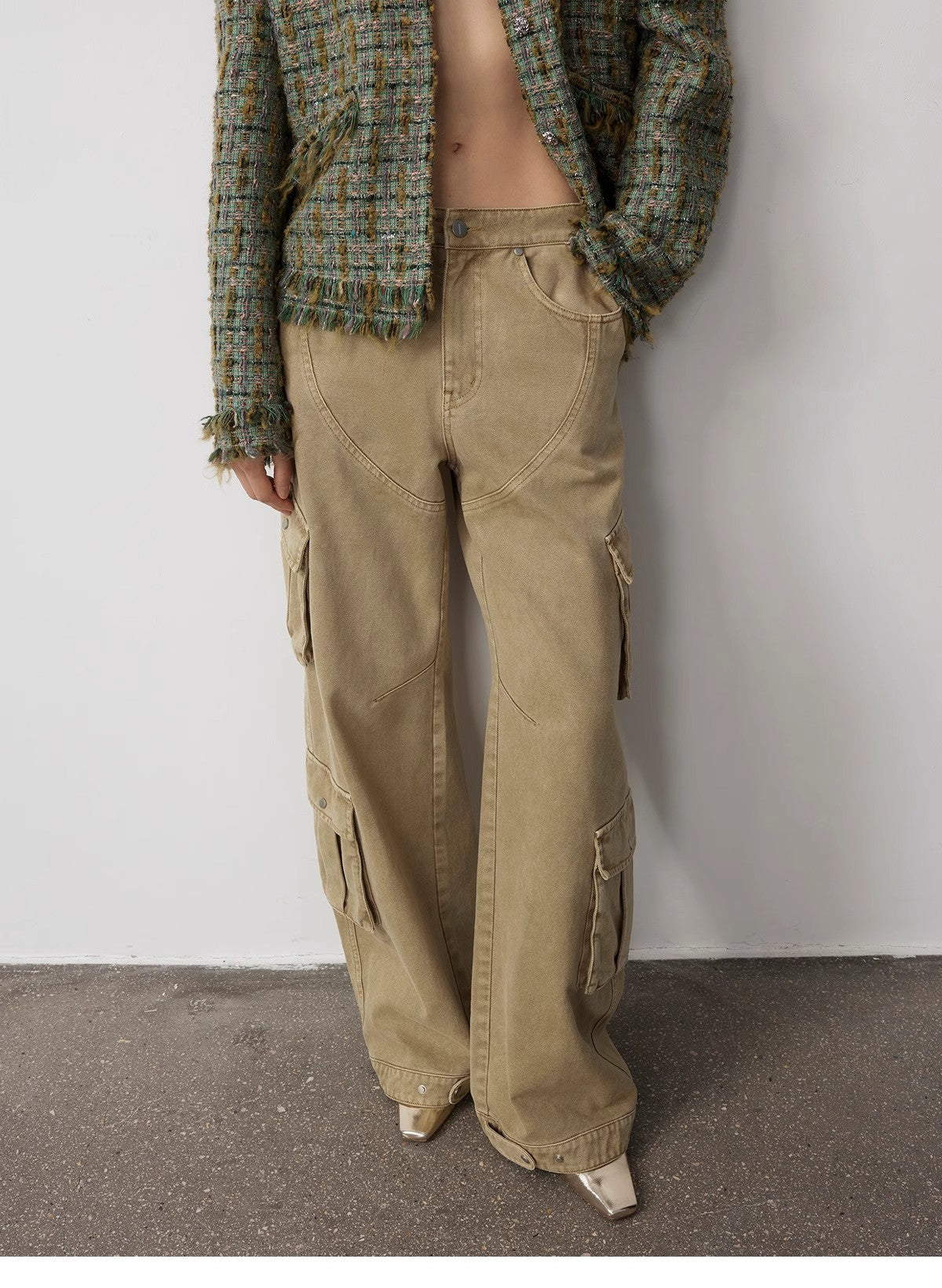 « Nostalgic Wasteland » Jean à grande poche, style streetwear, délavé, personnalisé et vieilli