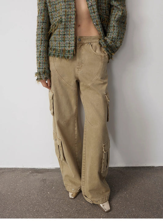 « Nostalgic Wasteland » Jean à grande poche, style streetwear, délavé, personnalisé et vieilli